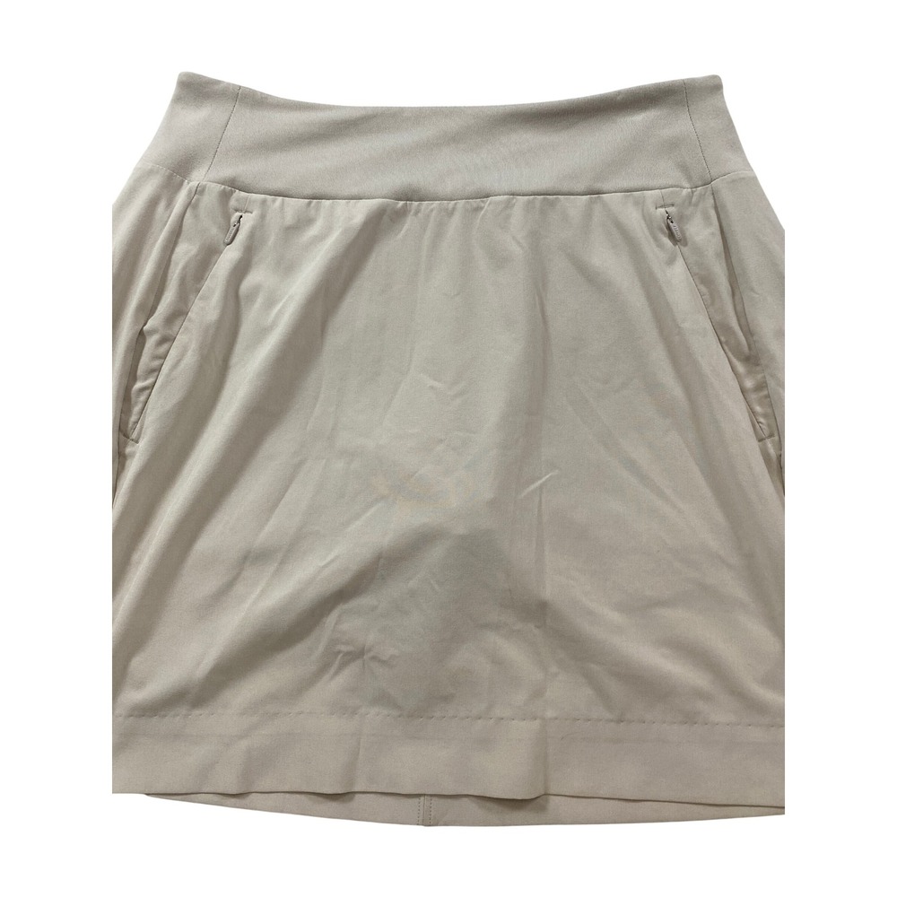 Athleta Soho Skort Beige Active Travel Skirt Size 2 Zipper Pockets Slits